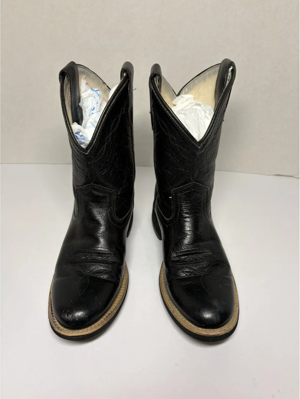 Old West Boots Women 6 Black Leather Western Round Toe B4102 Roper